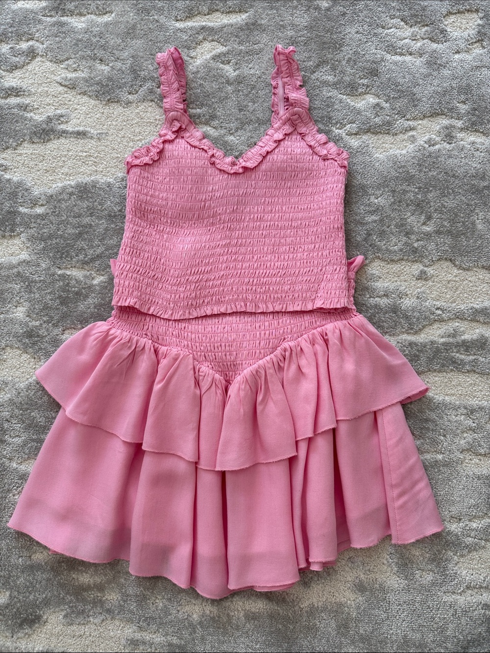 Katie J NYC Pink Ruffled Smocked Tank & Skirt set